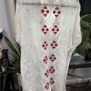 Johnny Was White Blouse with Red Embroidery